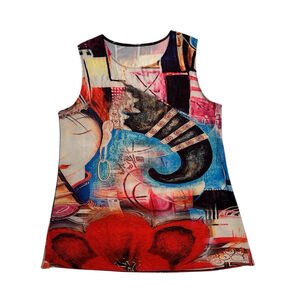 Lovely Asian Princess Tank Top Floral Tunic Womens XL Multicolor Sleeveless